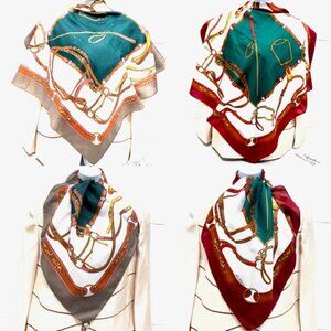 (2) Jim Renoir Southwest Vibes 100% Polyester  Scarf 31x31" Burgendy Green(47)